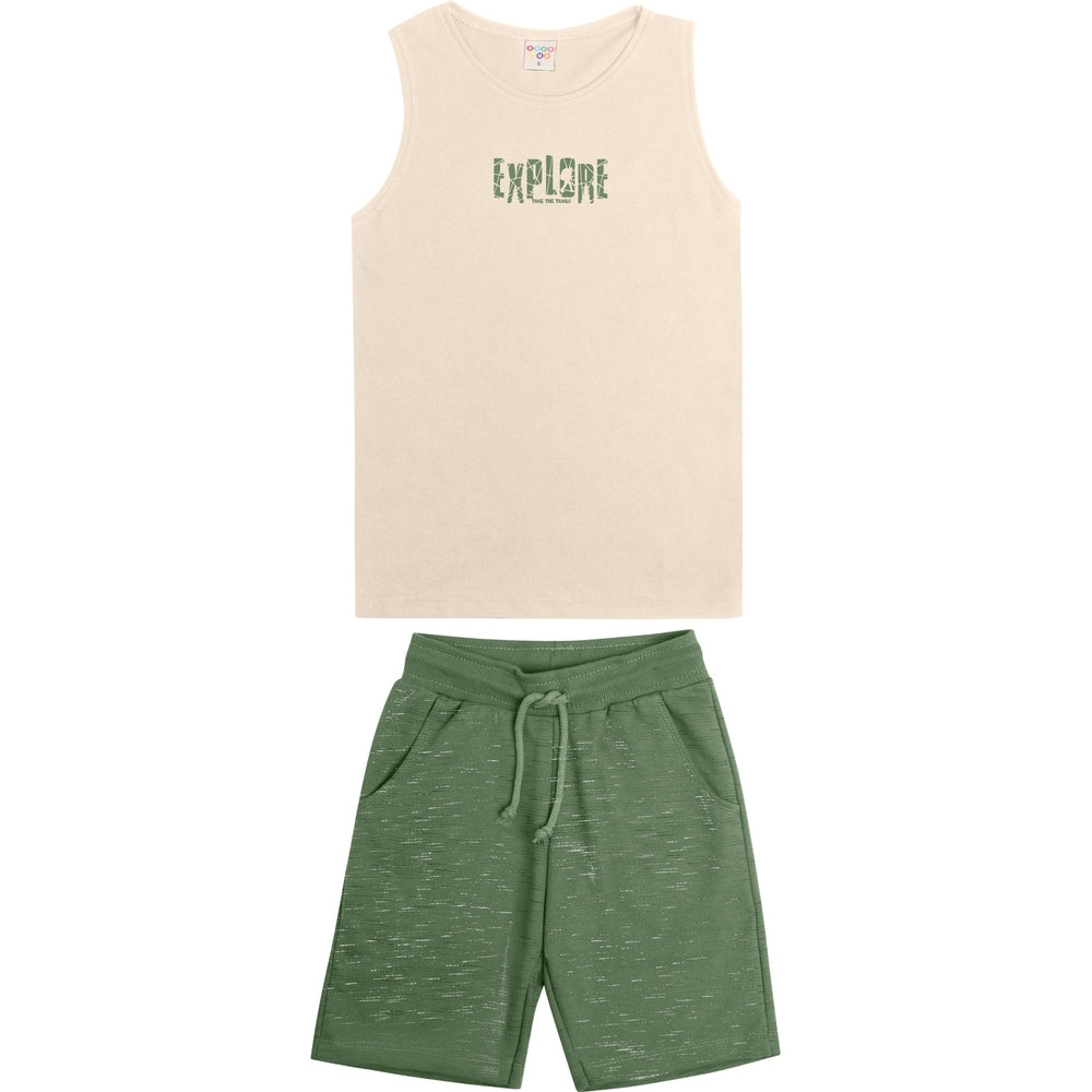 Conjunto Infantil Masculino Have Fun Explore Regata e Bermuda Moletom Jet