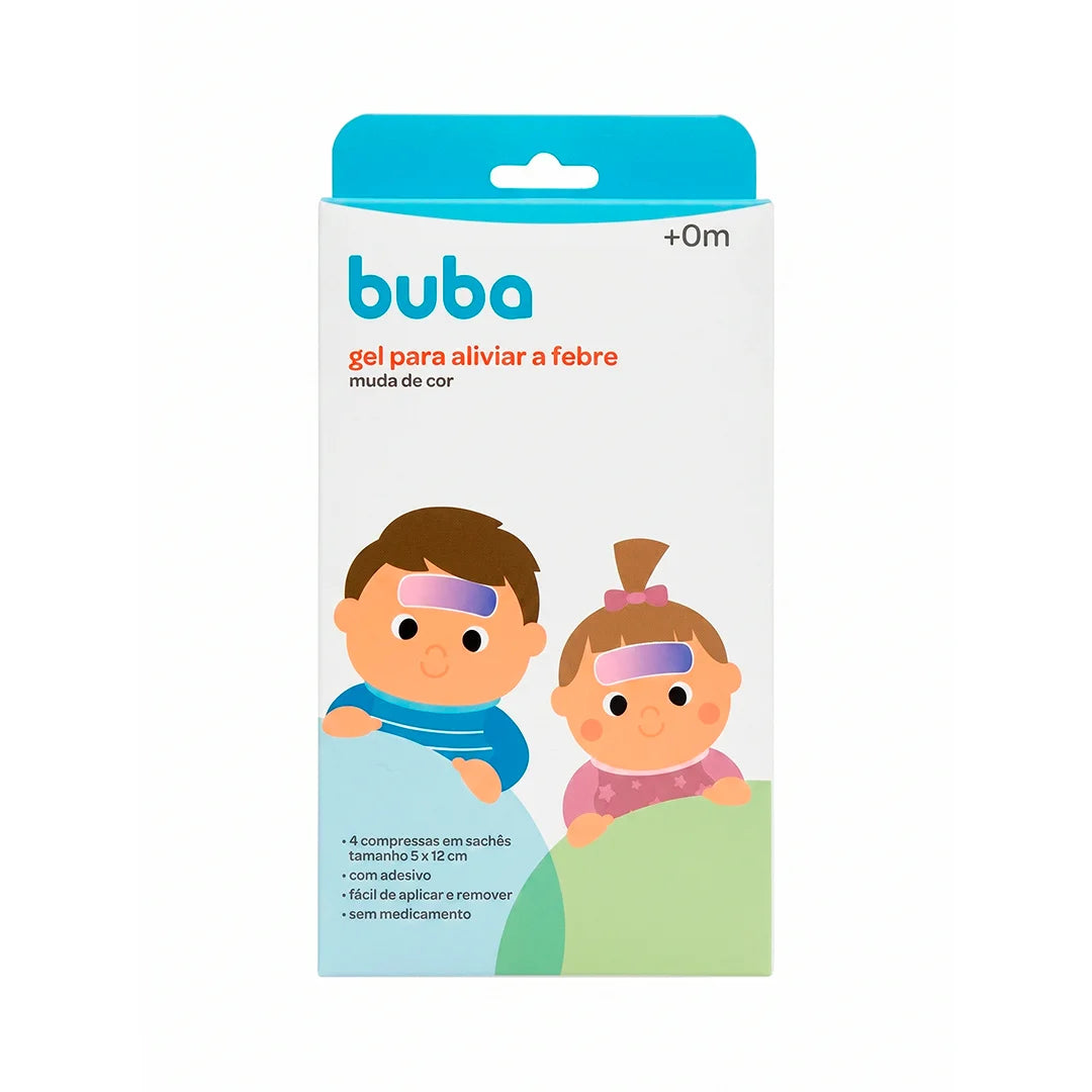 Gel para Aliviar a Febre Buba Muda de Cor +0M com 4 Compressas Adesivas