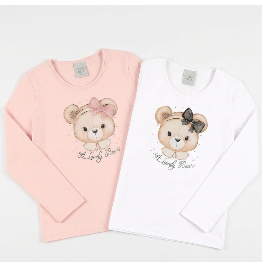 Blusa Infantil Feminina Pulla Bulla Lovely Bear Manga Longa Algodão