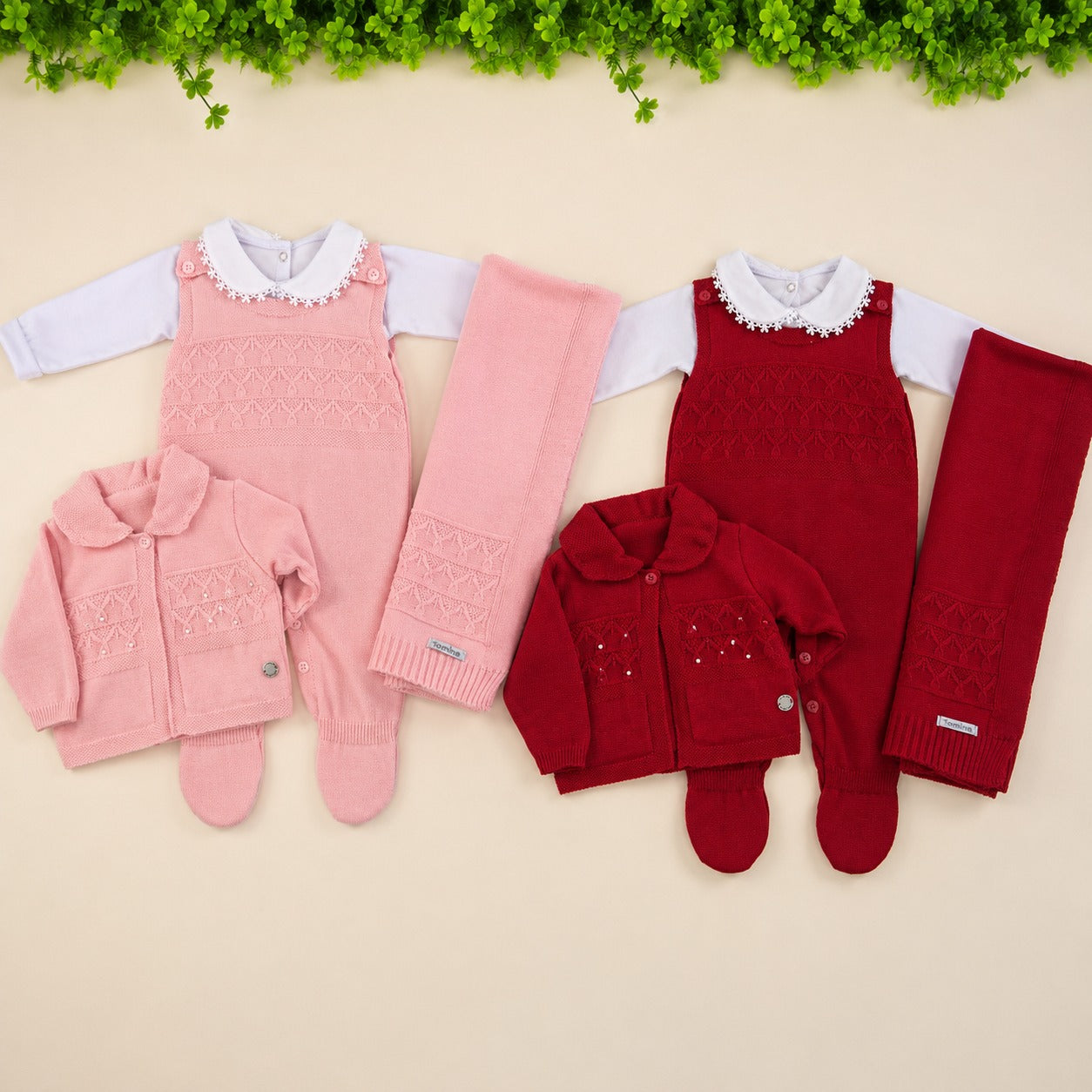 Saída de Maternidade Tamine Baby Camile 4 Pçs - Romantismo Clássico e Realeza em Tricot de Luxo