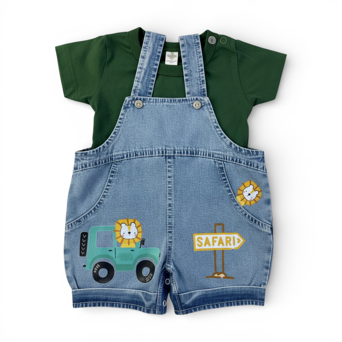 Jardineira Jeans Masculina Infantil Brokinha Jeep Safari com Blusa