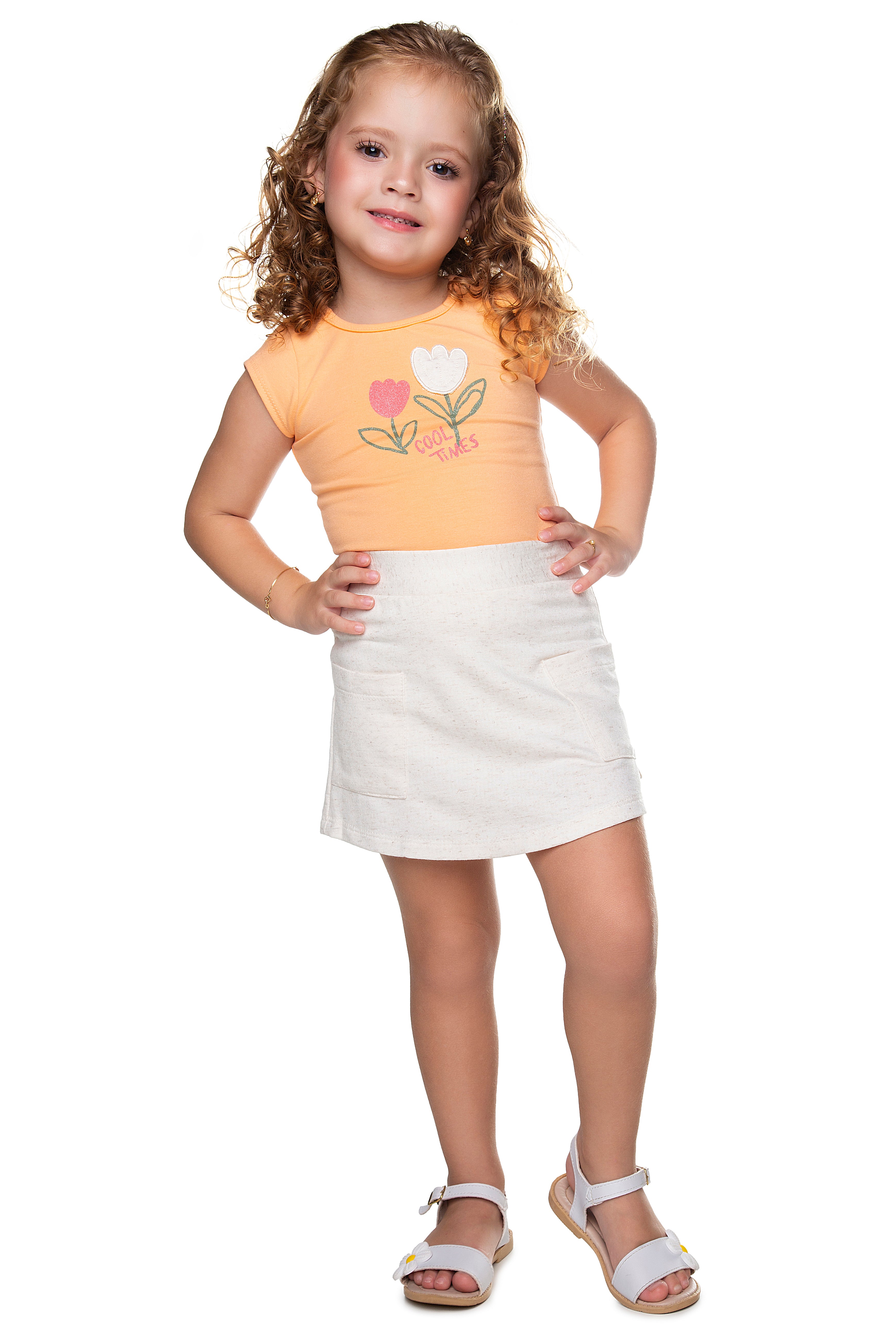 Conjunto Infantil Feminino Have Fun Cool Times Cotton e Short Saia em Malha Linho