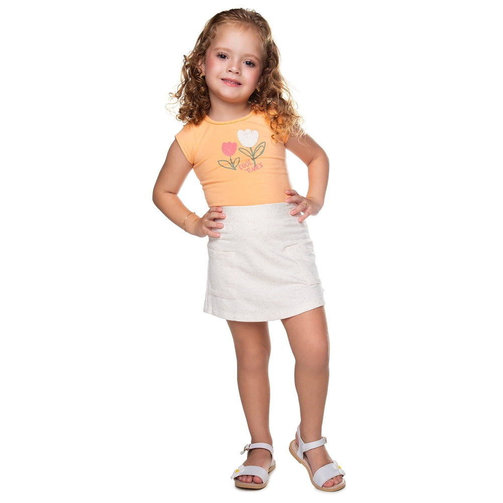 Conjunto Infantil Feminino Have Fun Cool Times Cotton e Short Saia em Malha Linho