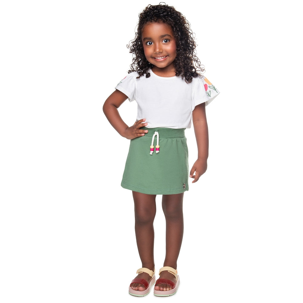 Conjunto Infantil Feminino Have Fun Tulipas Meia Malha e Moletim