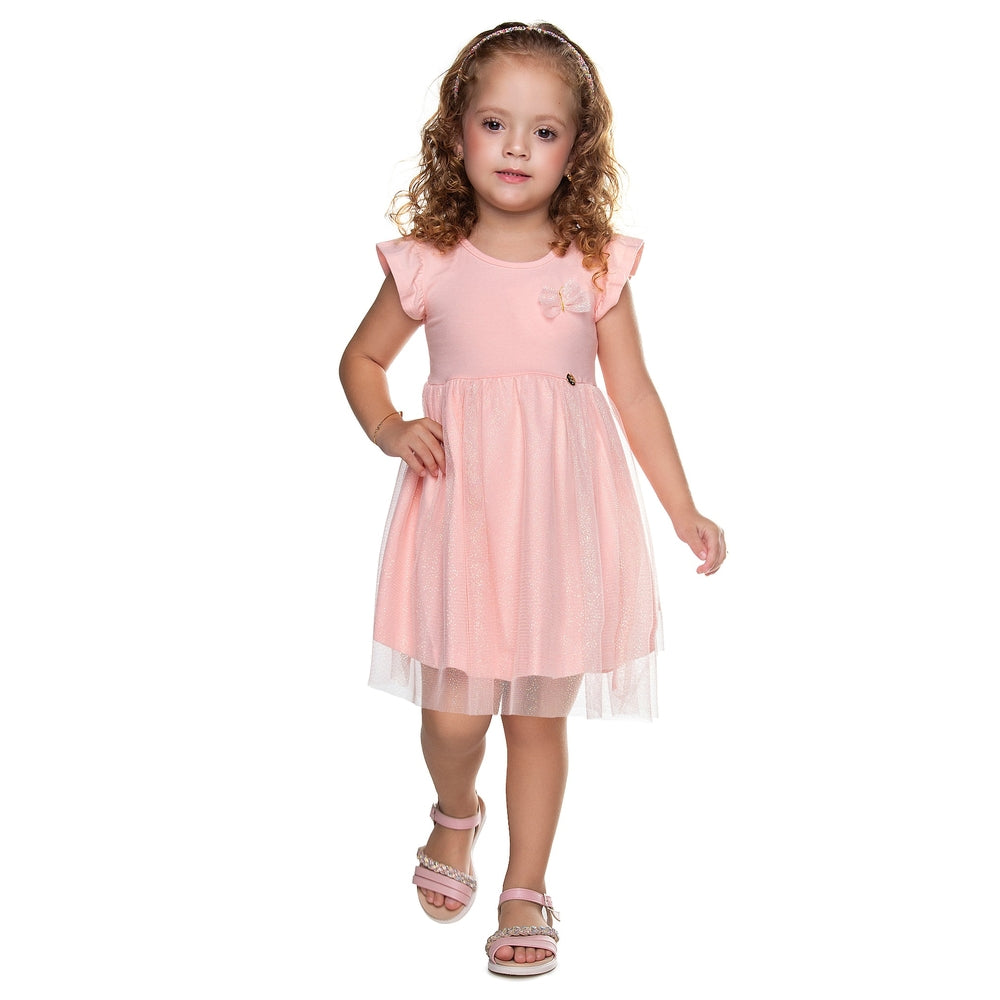 Vestido Infantil Feminino Have Fun Butterfly Cotton e Tule Brilho