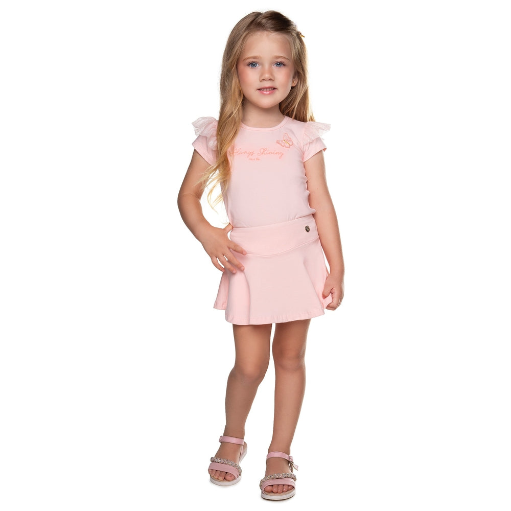 Conjunto Infantil Feminino Have Fun Always Shining Camiseta e Short Saia