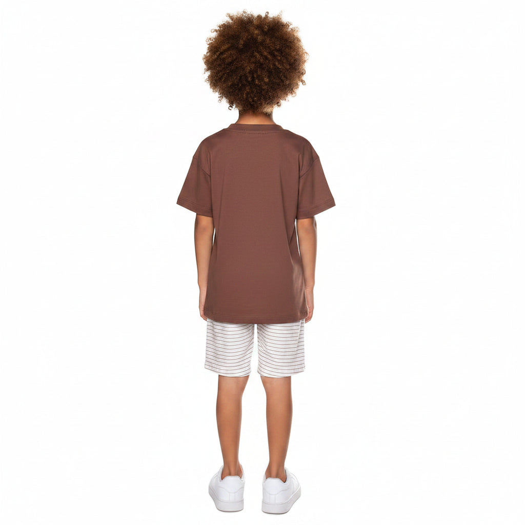 Conjunto Infantil Masculino Have Fun Grow Camiseta e Bermuda Tecido Eco Listrado