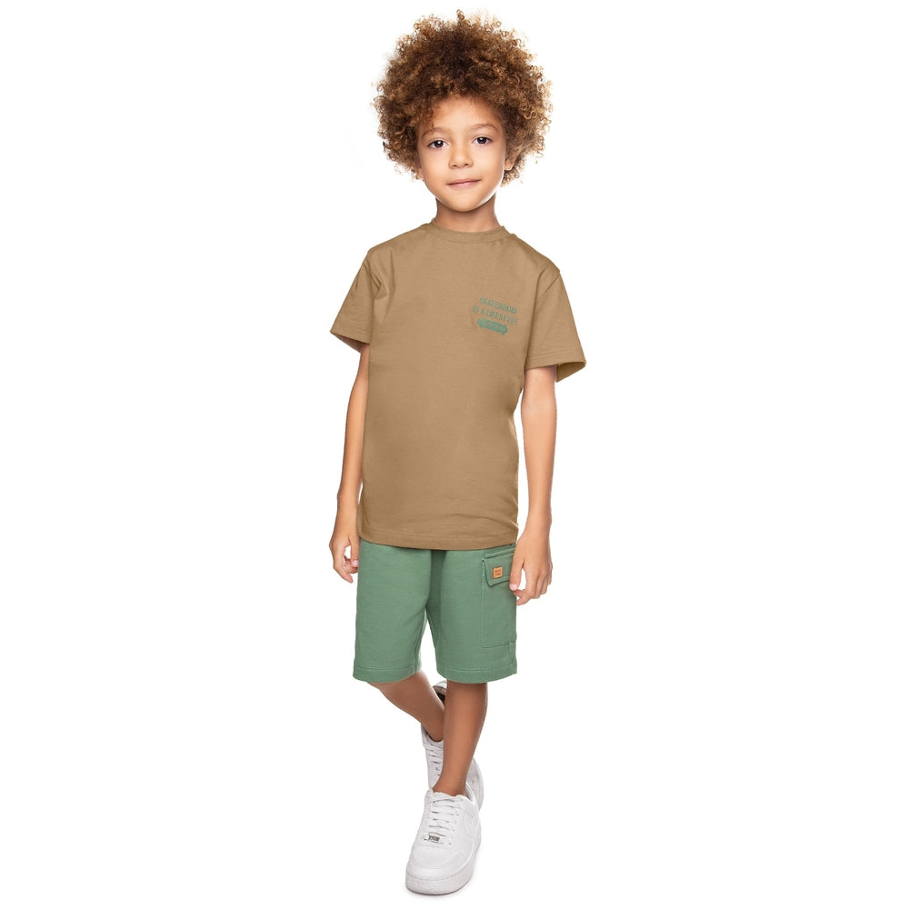 Conjunto Infantil Masculino Have Fun Lifestyle Camiseta e Bermuda Moletom Cargo