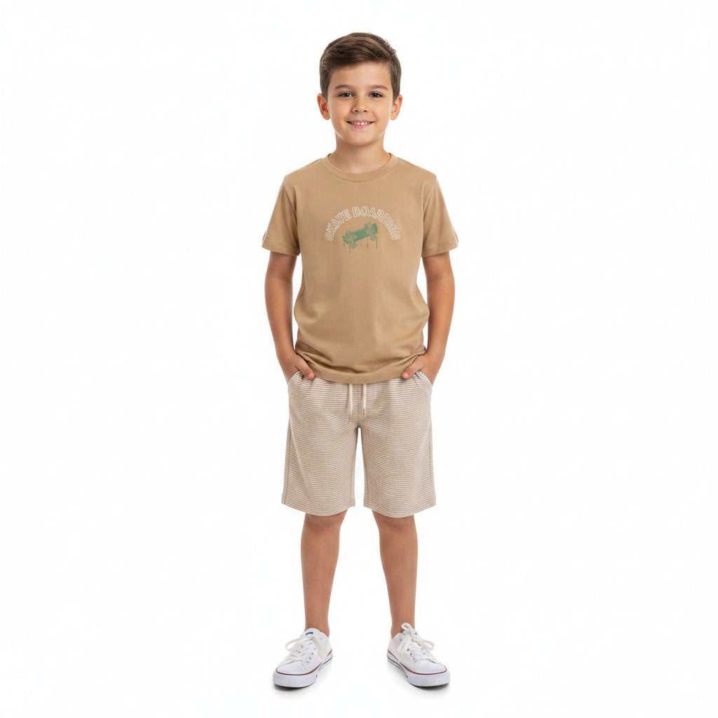 Conjunto Infantil Masculino Have Fun Skate Boarding Camiseta e Bermuda Moletom Eco