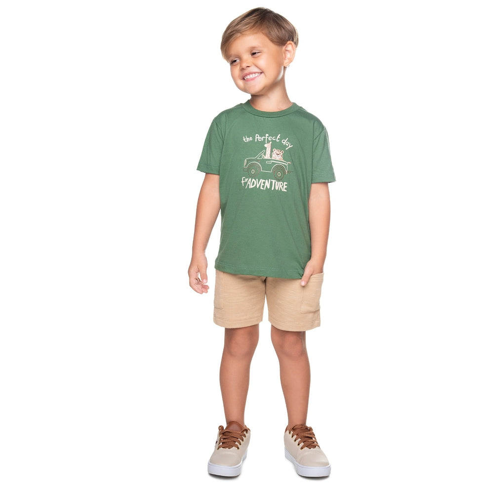Conjunto Infantil Masculino Have Fun Adventure Camiseta e Bermuda Moletom Jet