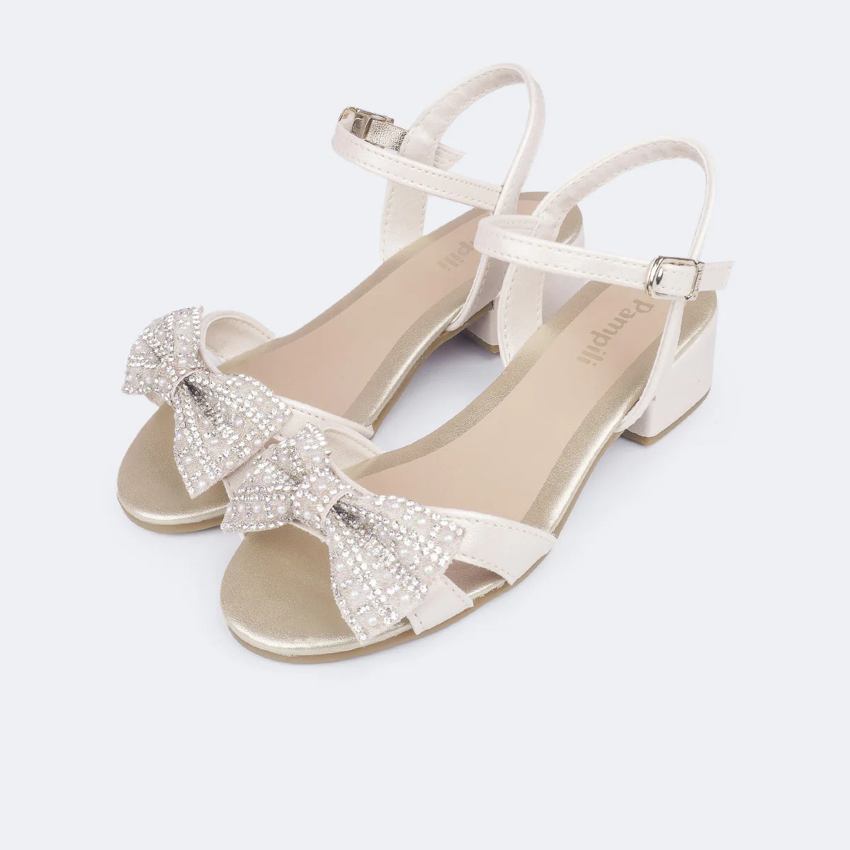 Sandália Infantil Pampili Fancy Saltinho Pérolas Laço Brilho