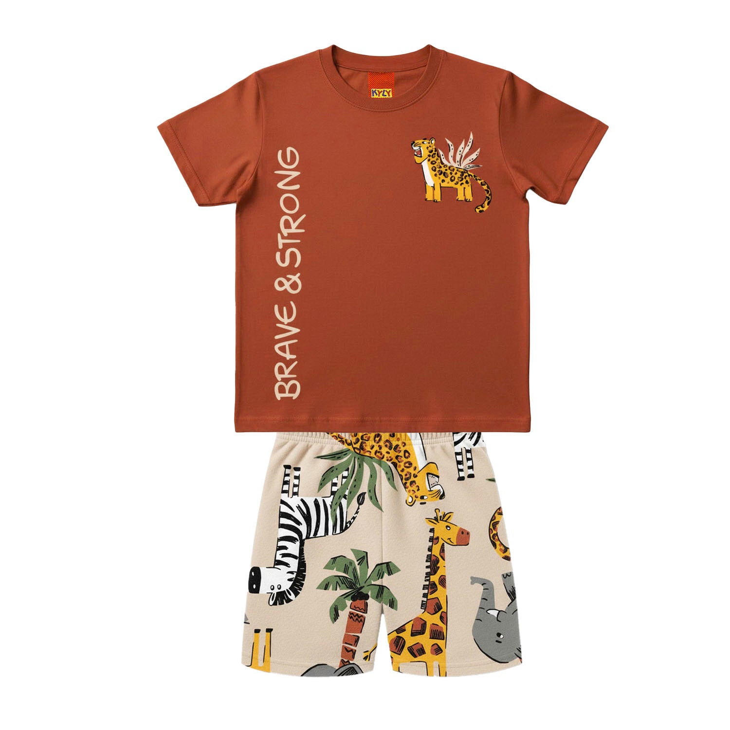 Conjunto Infantil Masculino Kyly Brave &amp; Strong Camiseta e Bermuda Estampada