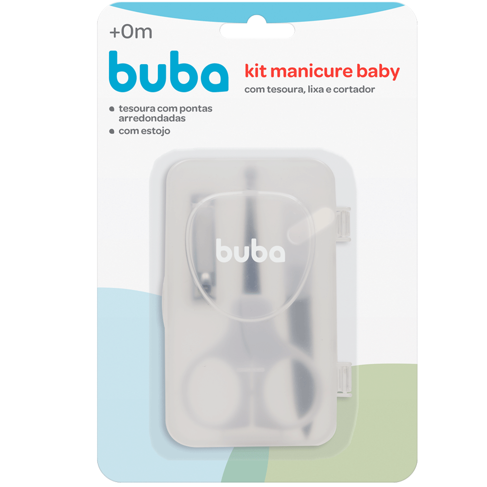 Kit Manicure Baby Buba 3 Peças com Estojo – Tesoura, Lixa e Cortador +0M
