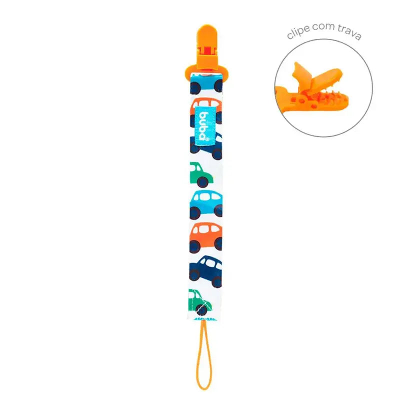 Prendedor de Chupeta Infantil Buba Baby Carrinho Seguro 3 Meses+
