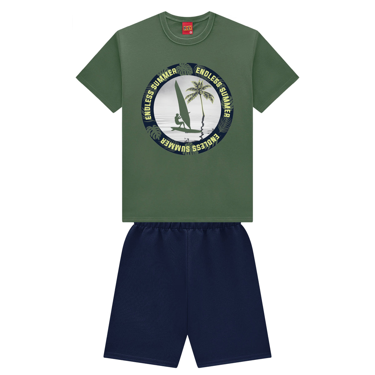 Conjunto Infantil Masculino Kyly Endless Summer Camiseta Meia Malha e Bermudinha