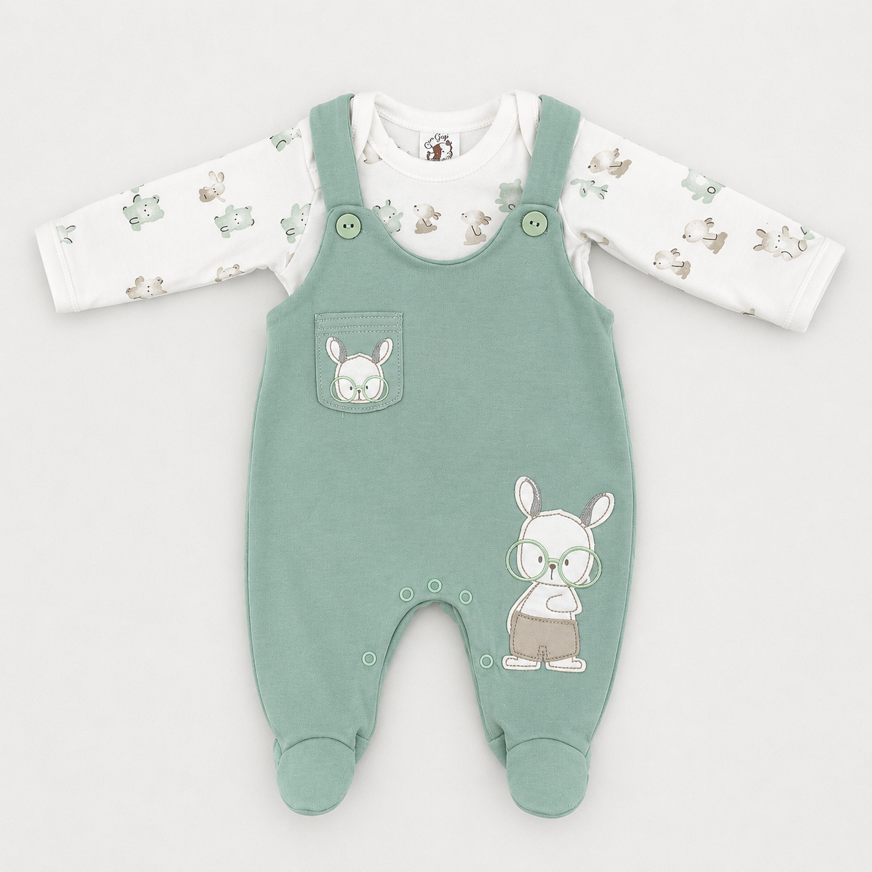 Conjunto Infantil Masculino Jardineira e Body Gira Gigi Coelho