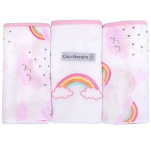 Kit Fralda Cia Do Nenem Bordada Com Bainha 3 Peças