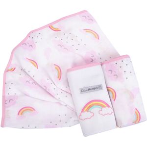 Kit Fralda Cia Do Nenem Bordada Com Bainha 3 Peças