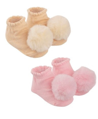 Kit Meia Bebê Pimpolho Feminina com Pompom RN Enxoval 2 Pares