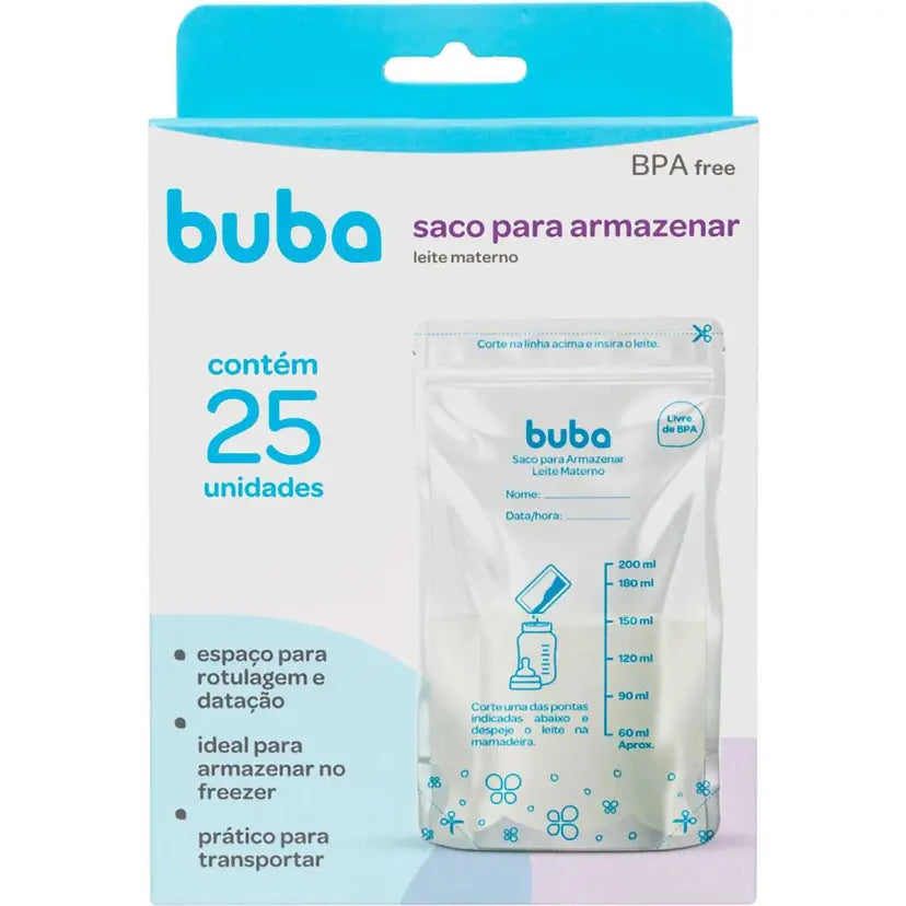Saco para Armazenar Leite Materno Buba 250ml Livre de BPA 25 Unidades