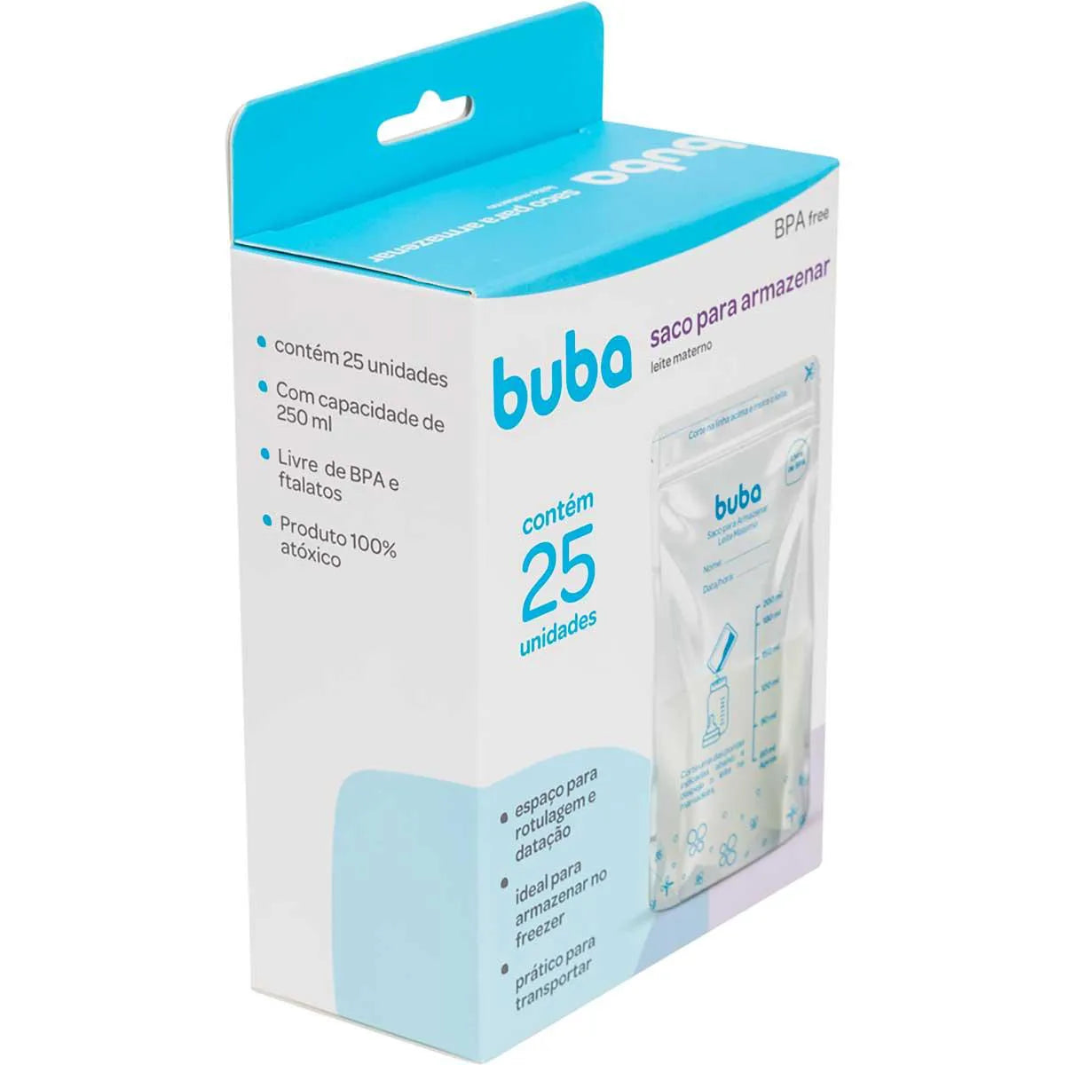 Saco para Armazenar Leite Materno Buba 250ml Livre de BPA 25 Unidades