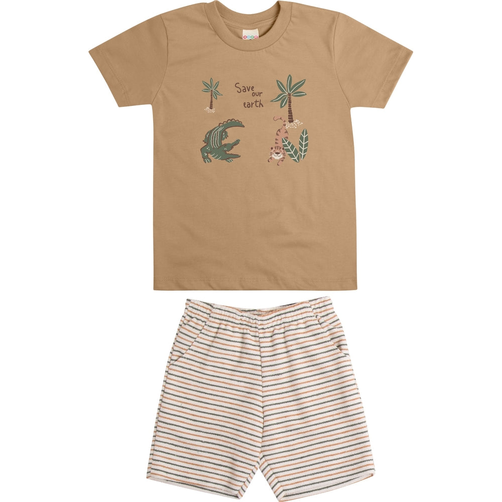Conjunto Infantil Masculino Have Fun Save Earth Camiseta e Bermuda Moletom Eco