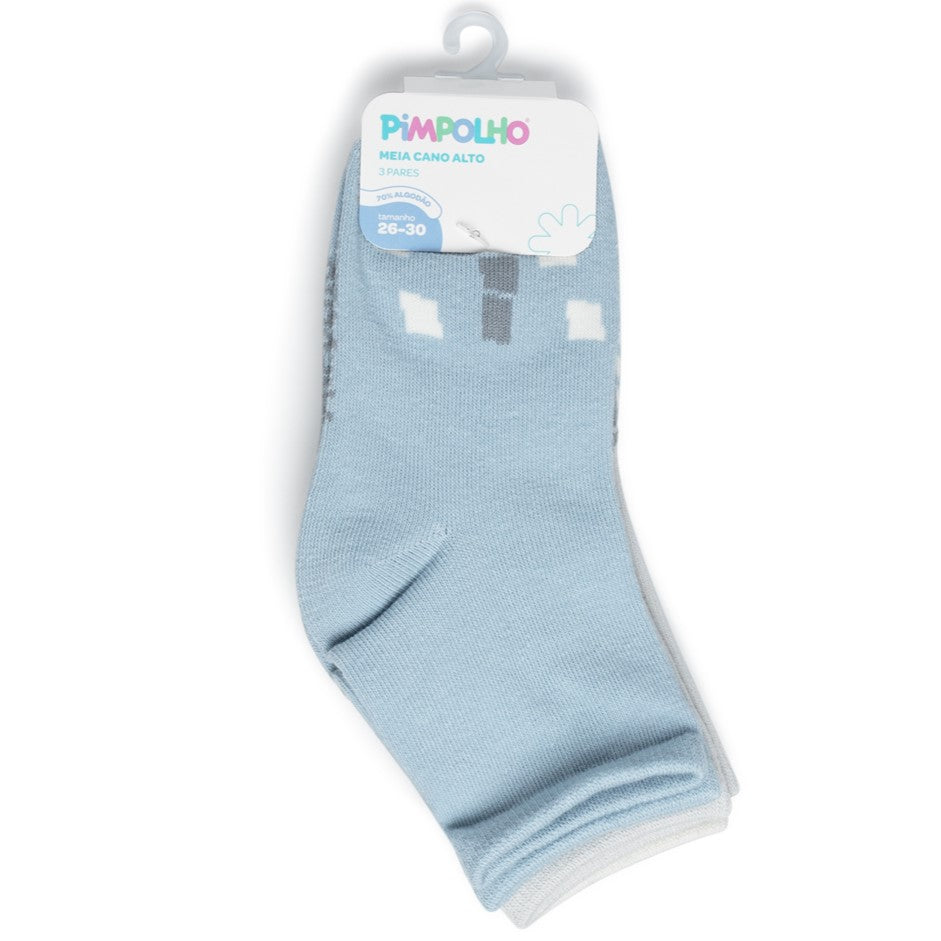 Kit Meia Colorida Masculina Pimpolho Antiderrapante Cano Alto com 3 Pares
