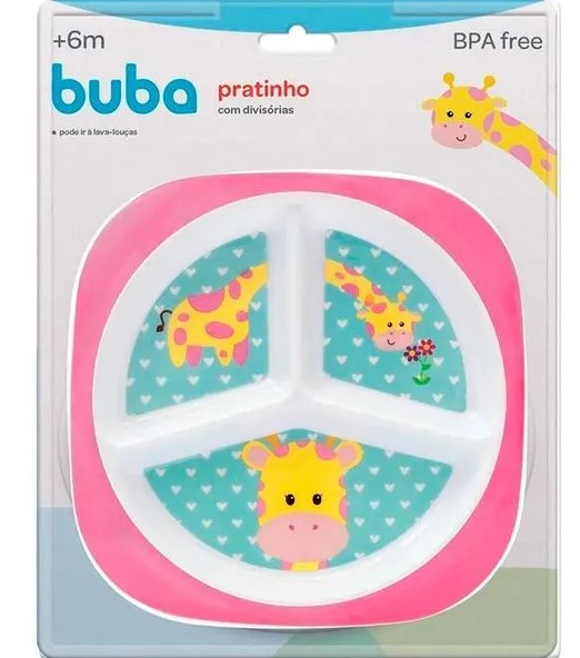 Pratinho Infantil Buba Animal Fun com Divisórias Livre de BPA 6 Meses+
