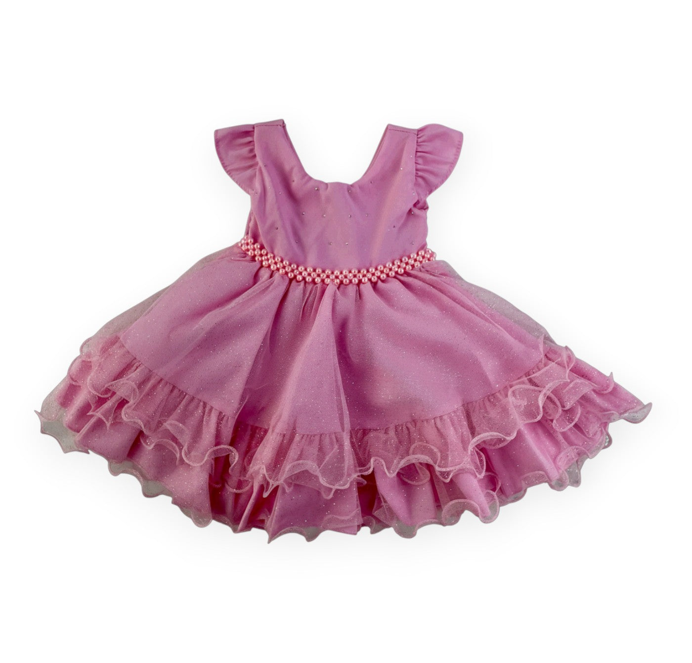 Vestido Festa D-Luxe Tule Brilhante Com Cinto De Perolas