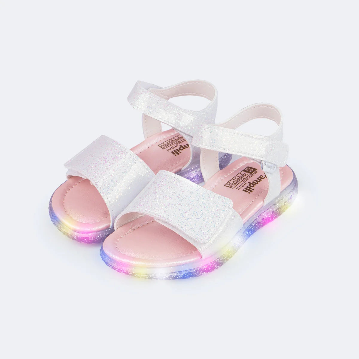 Sandália Infantil Menina Pampili Mini LED Solado Luzes Brilho Furta-Cor
