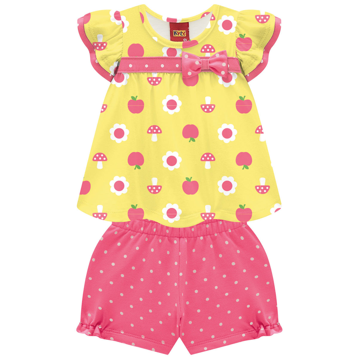Conjunto Feminino Infantil Kyly Maçãs e Cogumelos
