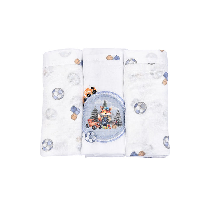 Kit Fralda Muito Mimo Bordada e Estampada 3 Peças