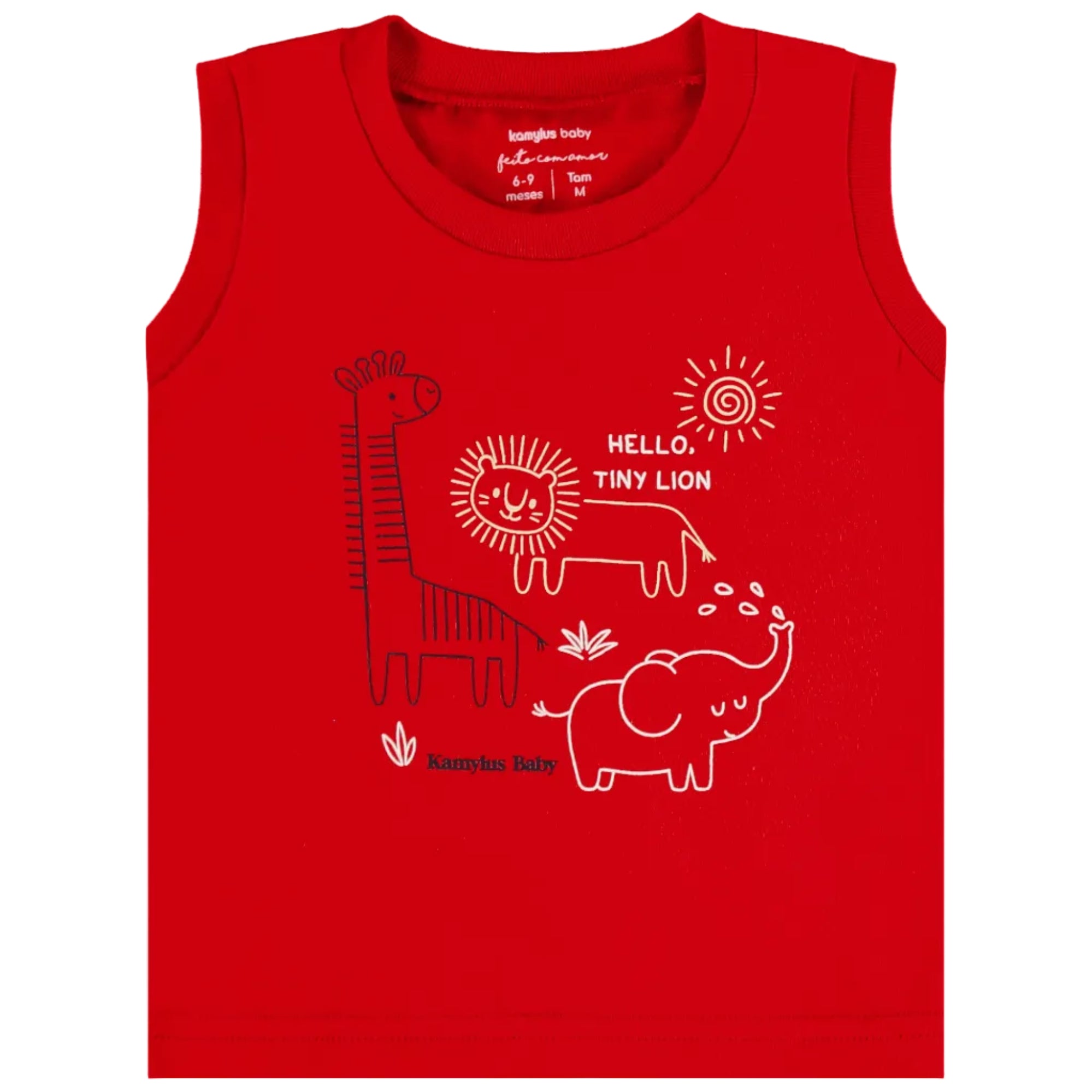 Conjunto Bebê Masculino Kamylus Hello Tiny Lion Regata e Shorts