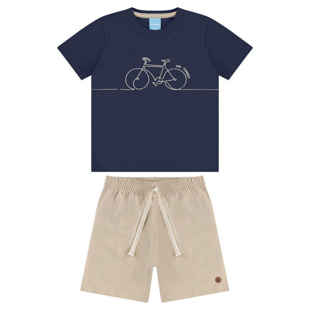 Conjunto Infantil Masculino Kamylus Bike KML Summer Camiseta e Bermuda Texturizada