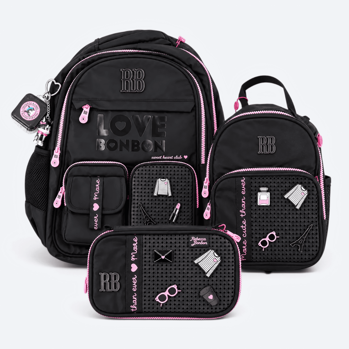 Kit Mochila de Costas Rebecca Bonbon Love 17,5 Oficial com Estojo e Lancheira