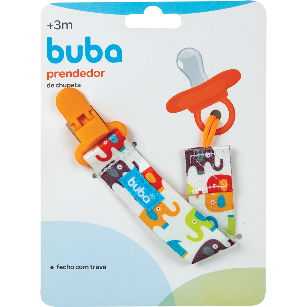 Prendedor de Chupeta Infantil Buba Baby Elefantinhos Seguro 3 Meses+