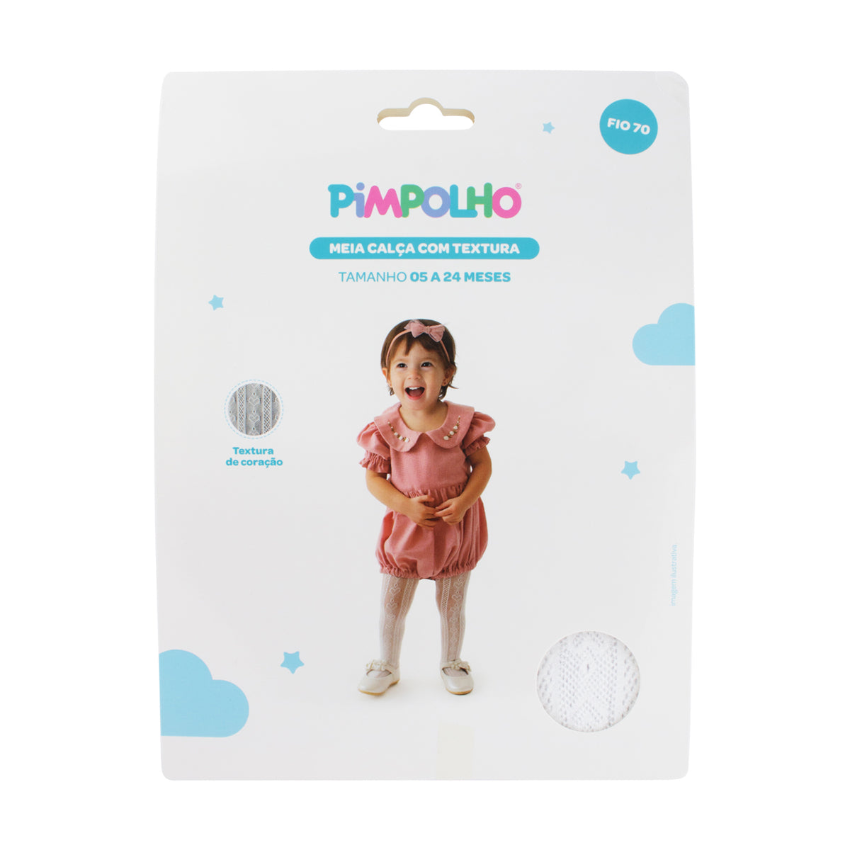 Meia-Calça Infantil Pimpolho com Textura Coração Fio 70 e Ponteira Reforçada