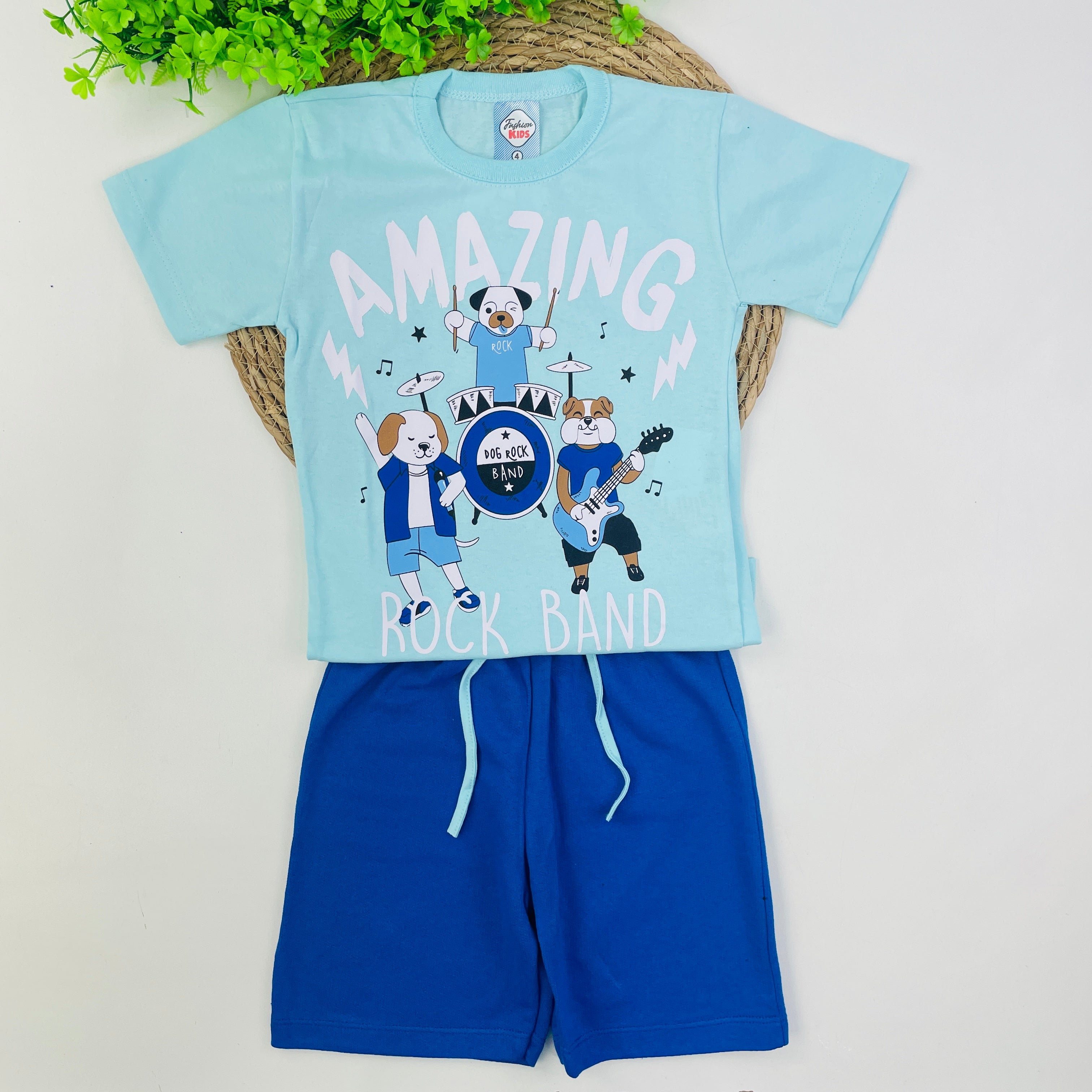 Conjunto Fashion Kids Infantil Masculino Amazing Dog Rock Band