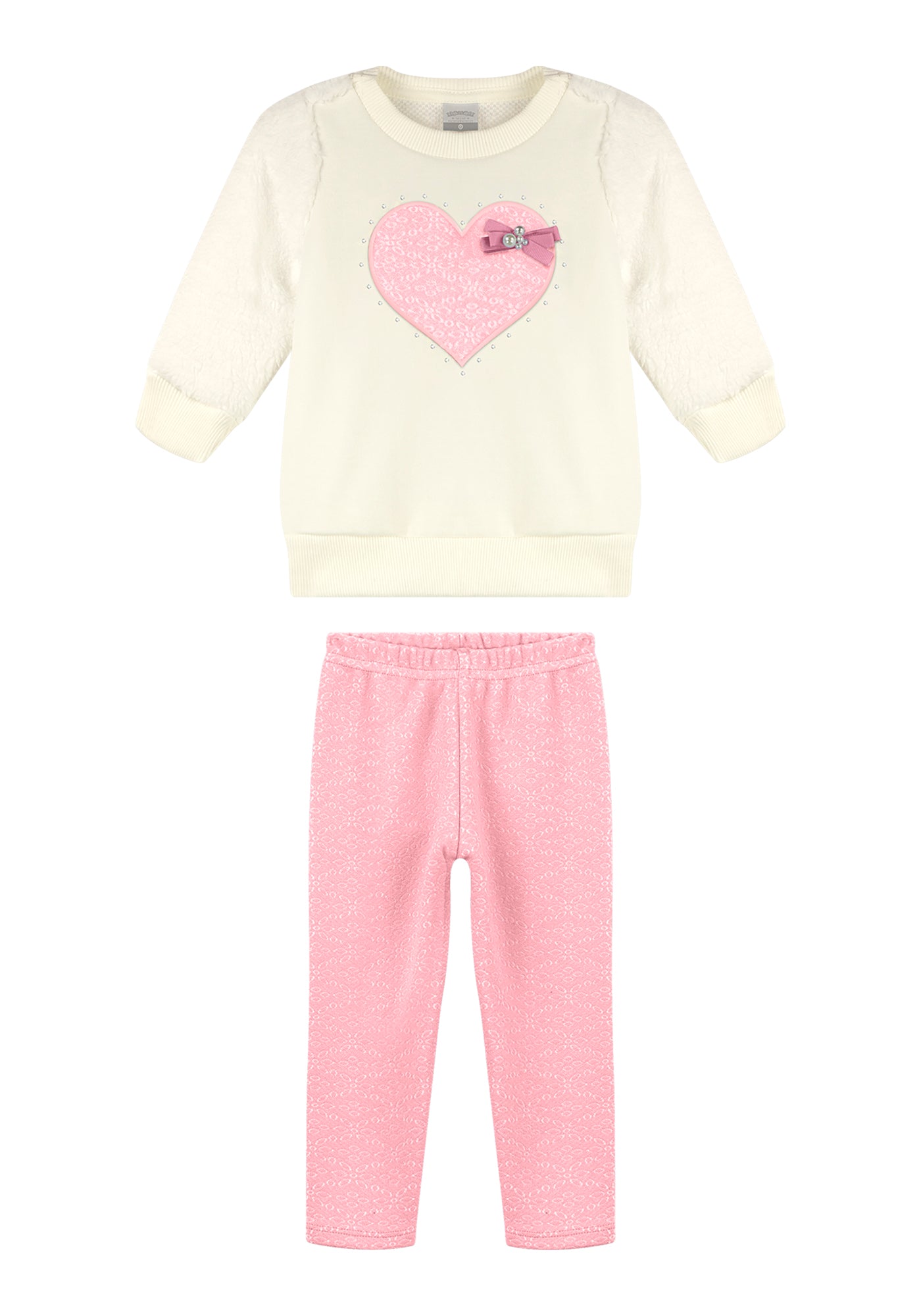 Conjunto Infantil Feminino Alakazoo Manga Longa Malha Pelo e Viena Coração