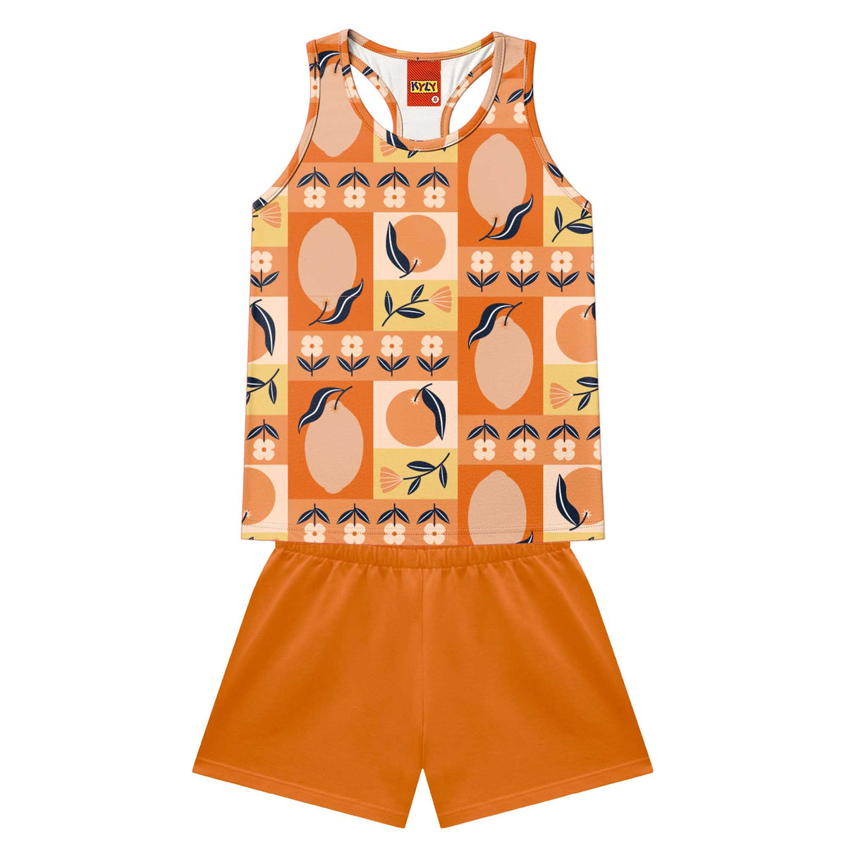 Conjunto Infanto-Juvenil Feminino Kyly Regata Estampada e Short Liso