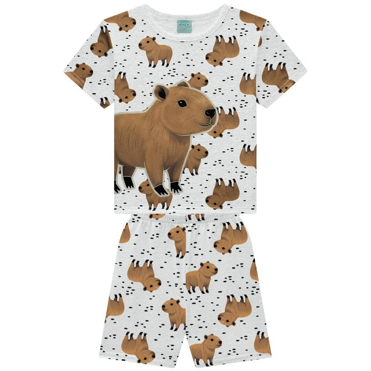 Pijama Infantil Meninos Kyly Capivara Brilha no Escuro Tendência Diversão