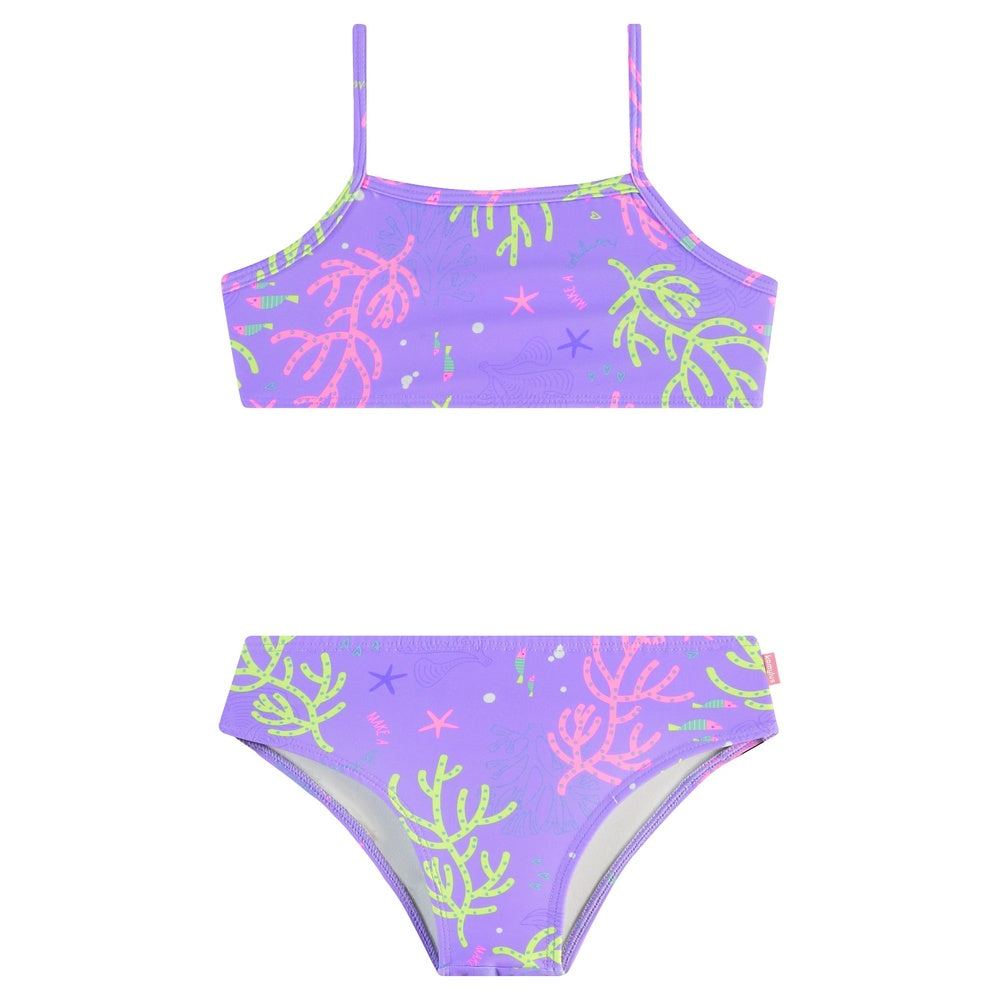 Conjunto Biquíni Infantil Feminino Kamylus Tchibum Fundo do Mar Estampado Proteção UV 50+ Dri-Fit