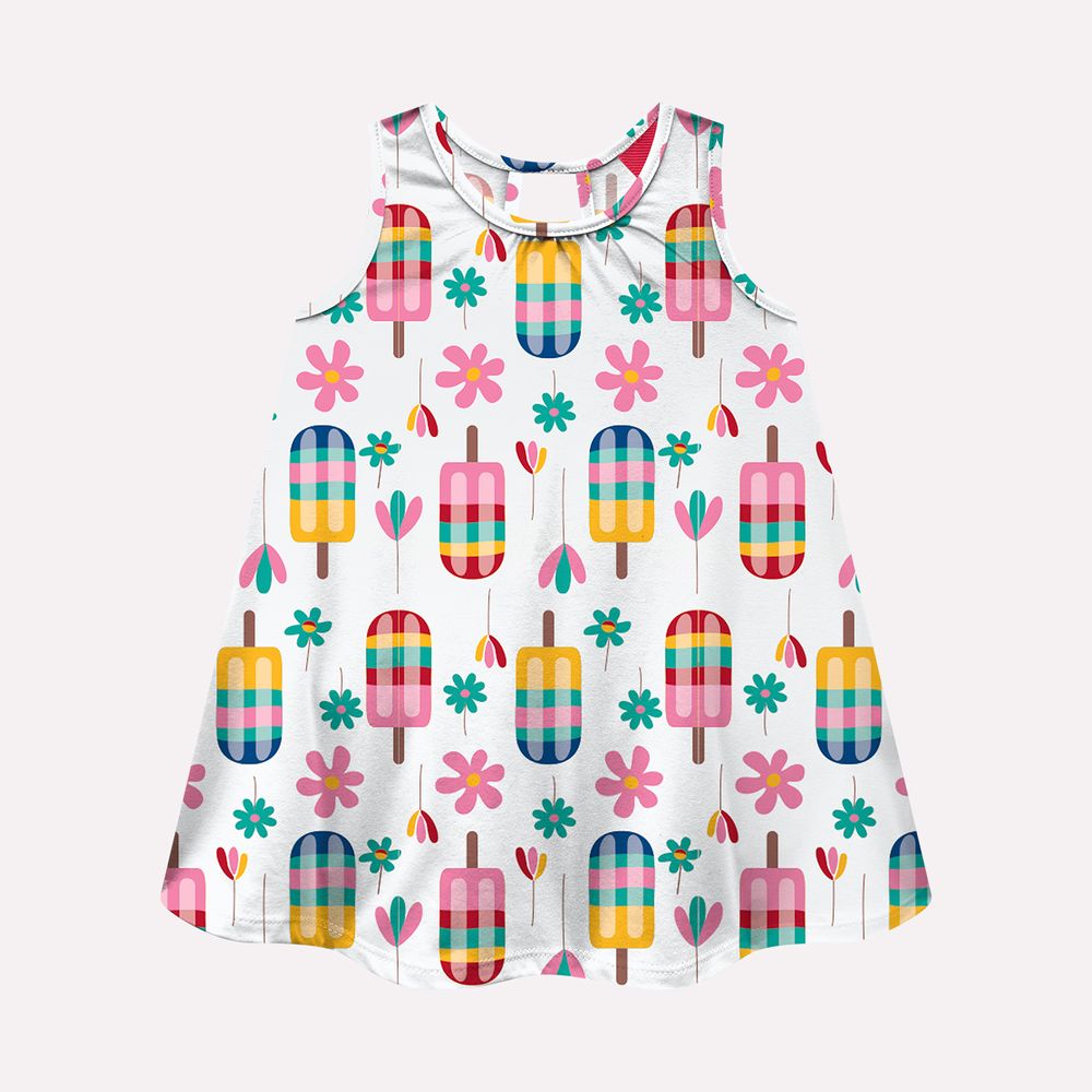 Vestido Infantil Kyly Picolés e Flores
