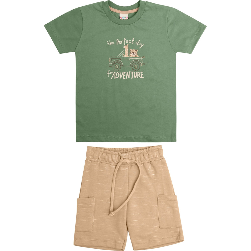 Conjunto Infantil Masculino Have Fun Adventure Camiseta e Bermuda Moletom Jet