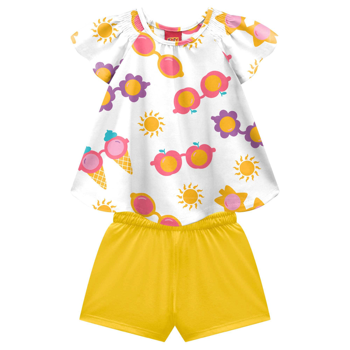 Conjunto Feminino Infantil Kyly Blusa e Short Estampa Divertida Verão