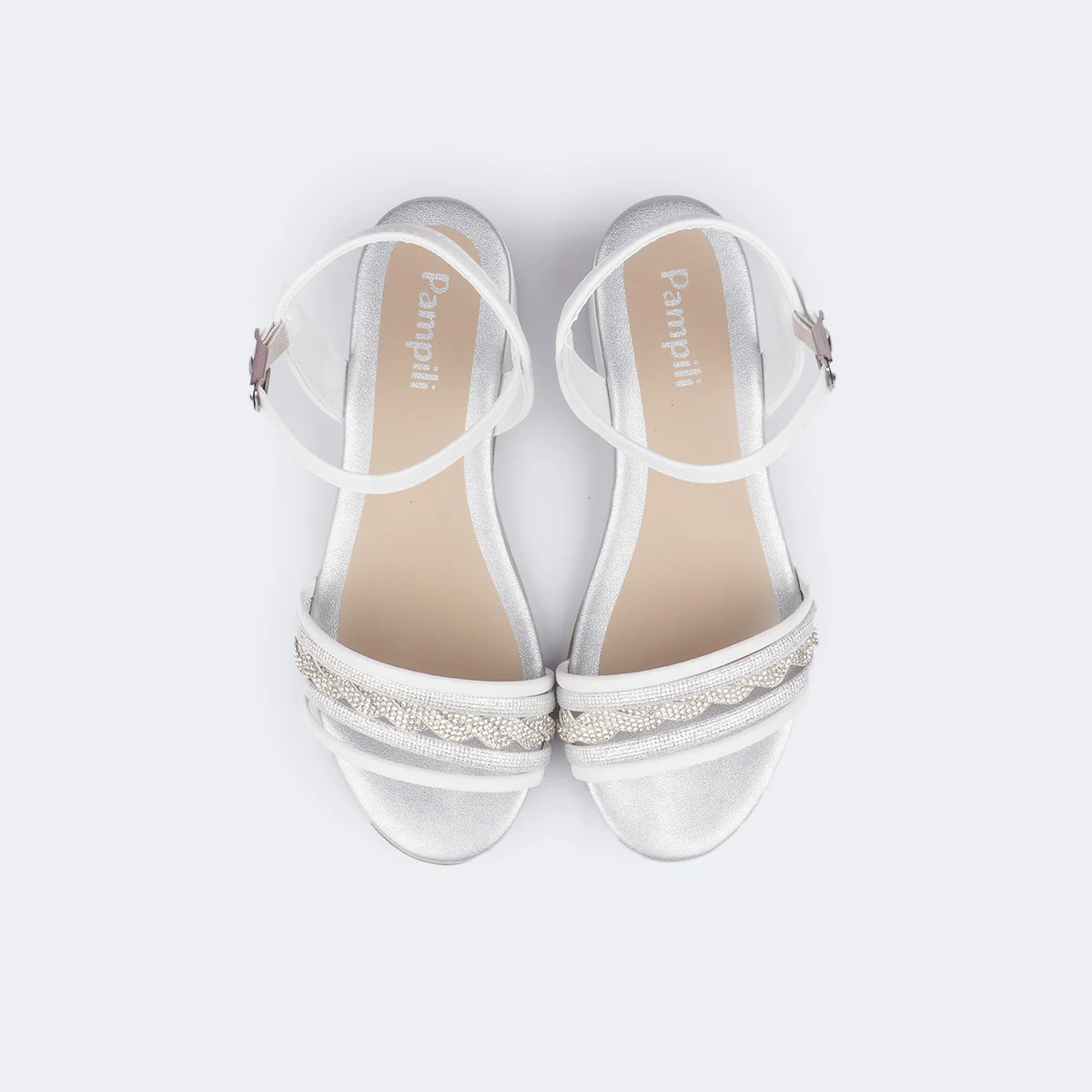 Sandália Infantil Pampili Fancy Trançada Saltinho Strass Brilho