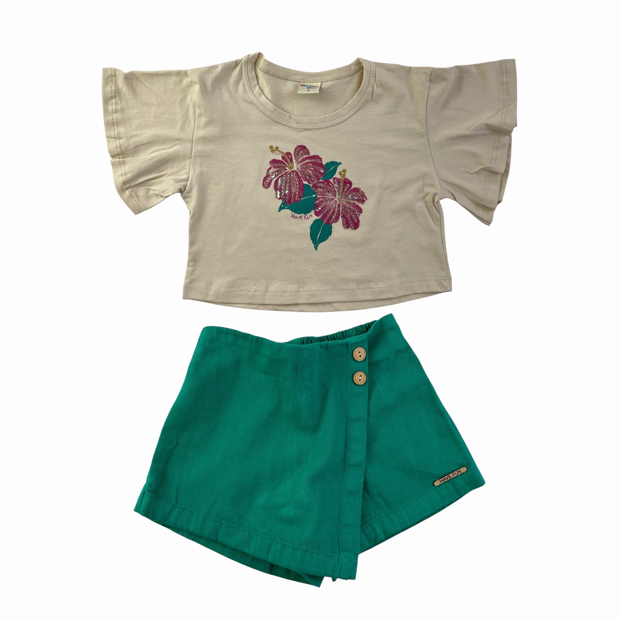 Conjunto Feminino Infantil Have Fun Hibisco em Meia Malha