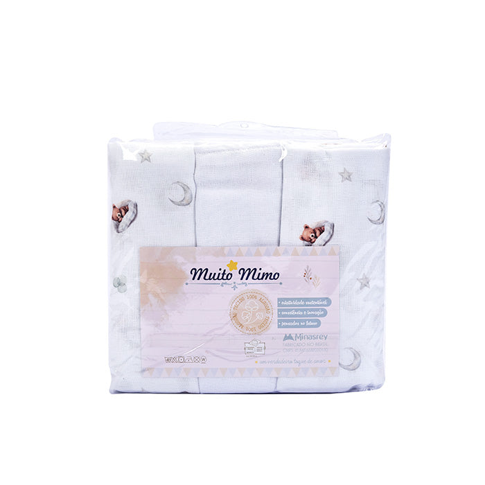 Kit Fralda de Ombro Luxo Muito Mimo Bordada e Estampada 3 Peças