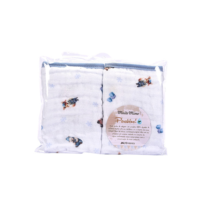 Kit Paninho de Boca Bebê Soft Muito Mimo com Prendedor de Chupeta 2 Pçs