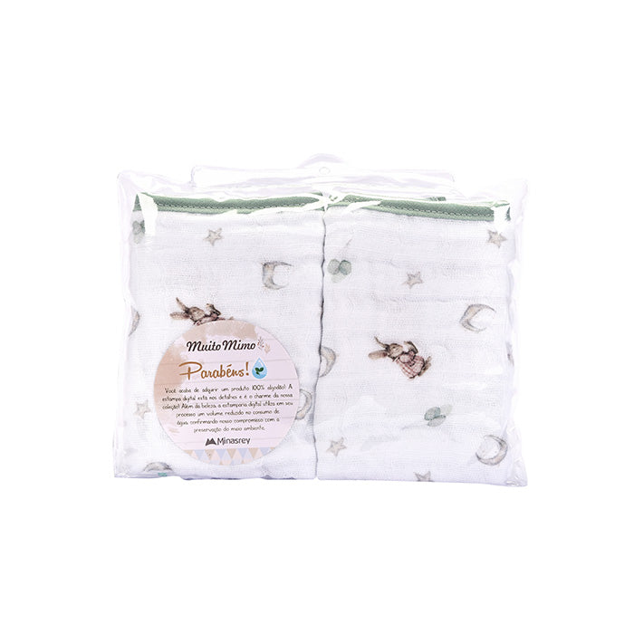 Kit Paninho de Boca Bebê Soft Muito Mimo com Prendedor de Chupeta 2 Pçs